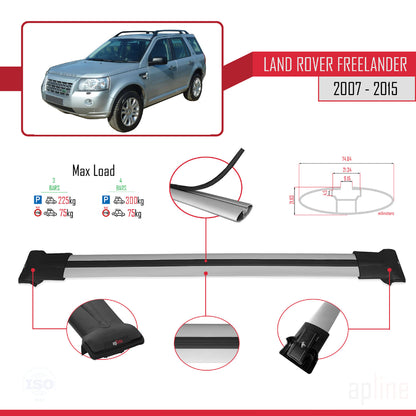 Compatible avec Land Rover Freelander 2 (L359) 2007-2015 FLY Model Barres de Toit Railing Porte-Bagages de Voiture Gris Aluminium 3 Barres