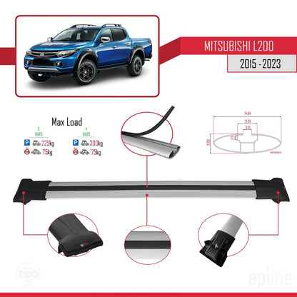 Compatible with Mitsubishi L200 V 2015-2023 FLY Model Car Roof Rack Cross Bar Grey Aluminium 3 Bars
