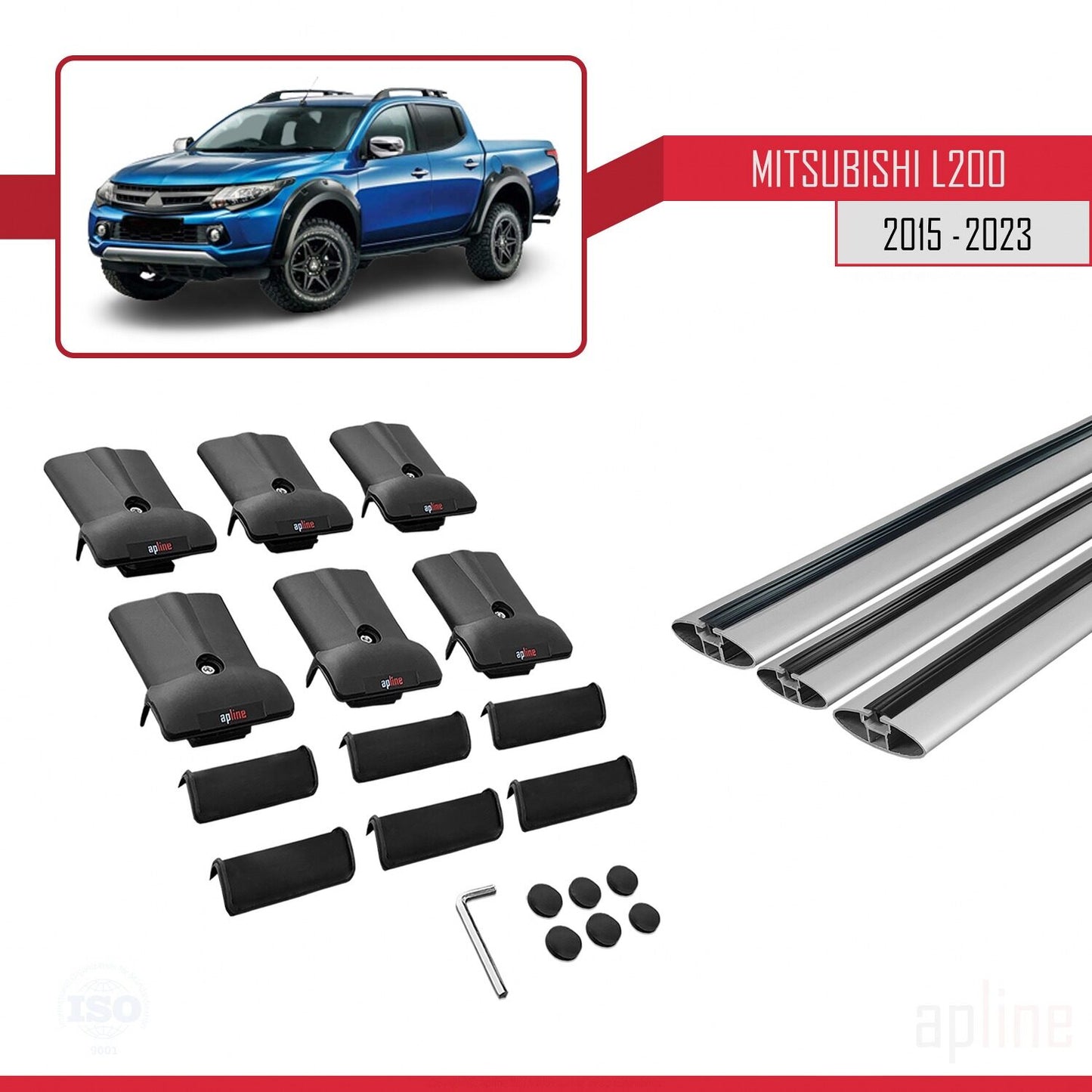Compatible with Mitsubishi L200 V 2015-2023 FLY Model Car Roof Rack Cross Bar Grey Aluminium 3 Bars