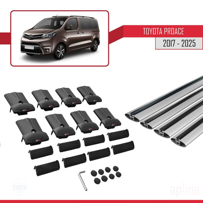 Compatible avec Toyota Proace 2017-2025 FLY Model Barres de Toit Railing Porte-Bagages de Voiture Gris Aluminium 4 Barres