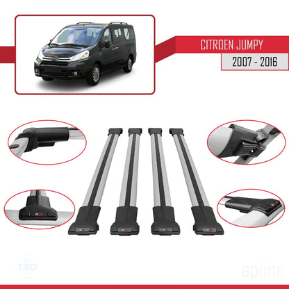 Compatible avec Citroen Jumpy 2 (G9) 2007-2016 FLY Model Barres de Toit Railing Porte-Bagages de Voiture Gris Aluminium 4 Barres