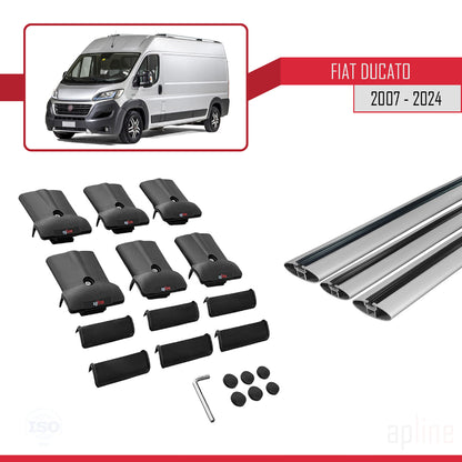 Compatible avec Fiat Ducato 3 2007-2025 FLY Model Barres de Toit Railing Porte-Bagages de Voiture Gris Aluminium 3 Barres