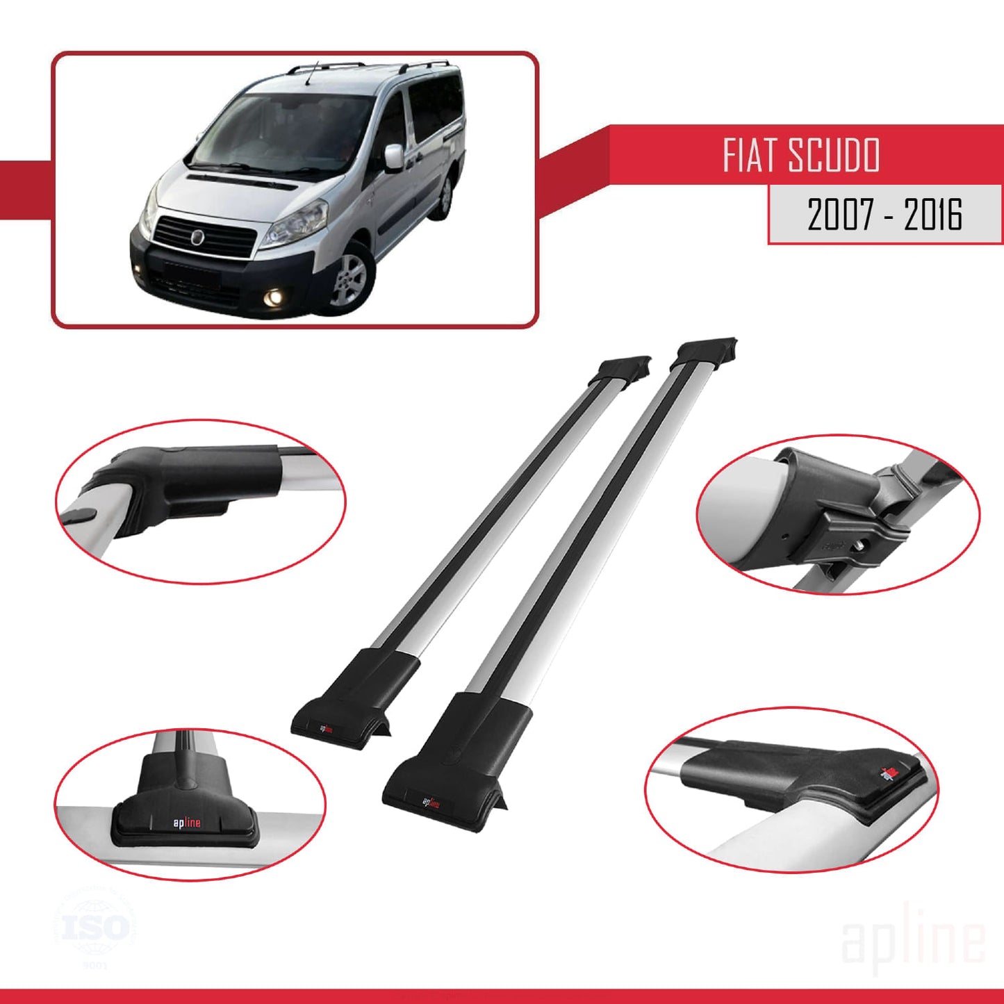 Compatible avec Fiat Scudo 2 2007-2016 FLY Model Barres de Toit Railing Porte-Bagages de Voiture Gris Aluminium 2 Barres