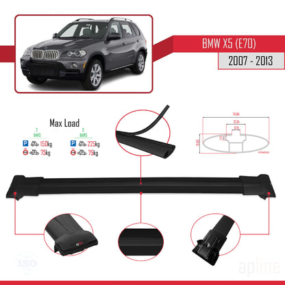Compatible avec BMW X5 (E70) 2007-2013 FLY Model Barres de Toit Railing Porte-Bagages de Voiture Noir Aluminium 2 Barres