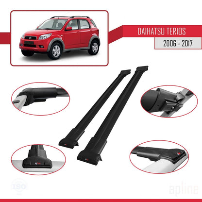 Compatible avec Daihatsu Terios 2 (J200) 2006-2017 FLY Model Barres de Toit Railing Porte-Bagages de Voiture Noir Aluminium 2 Barres