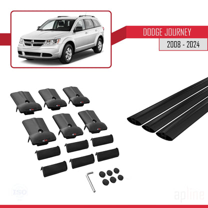 Compatible avec Dodge Journey 2008-2024 FLY Model Barres de Toit Railing Porte-Bagages de Voiture Noir Aluminium 3 Barres