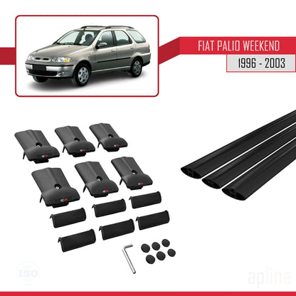 Compatible avec Fiat Palio (178) Weekend 1996-2003 FLY Model Barres de Toit Railing Porte-Bagages de Voiture Noir Aluminium 3 Barres
