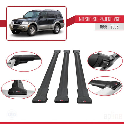 Compatible with Mitsubishi Pajero (V60) 5 Kapı 1999-2006 FLY Model Car Roof Rack Cross Bar Black Aluminium 3 Bars