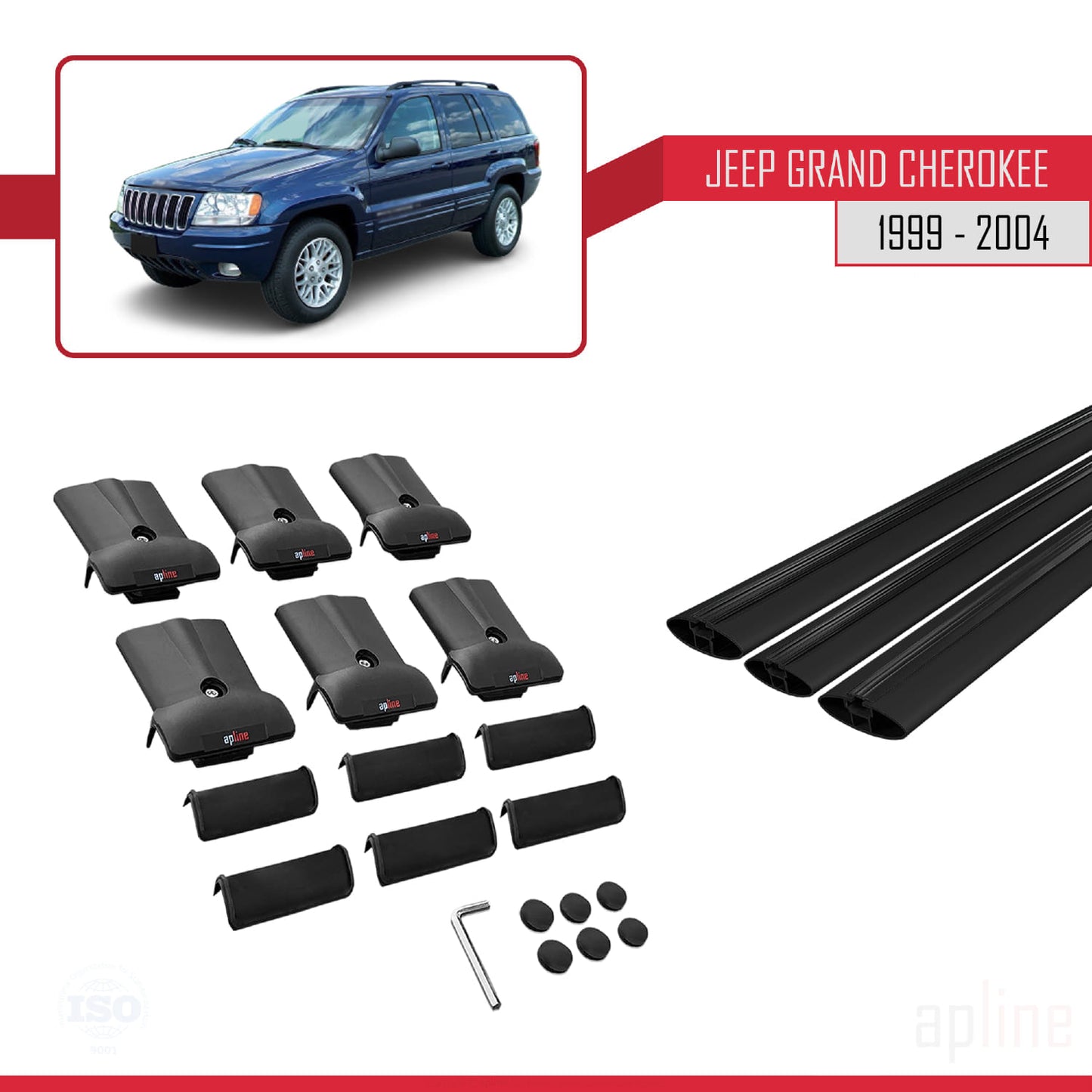 Compatible avec Jeep Grand Cherokee 2 (WJ) 1999-2004 FLY Model Barres de Toit Railing Porte-Bagages de Voiture Noir Aluminium 3 Barres