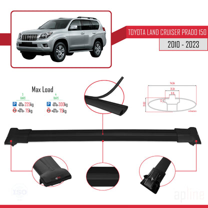 Compatible avec Toyota Land Cruiser Prado (J150) 2010-2023 FLY Model Barres de Toit Railing Porte-Bagages de Voiture Noir Aluminium 3 Barres