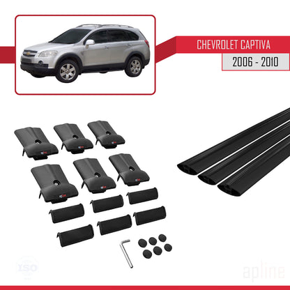 Compatible avec Chevrolet Captiva 2006-2010 FLY Model Barres de Toit Railing Porte-Bagages de Voiture Noir Aluminium 3 Barres