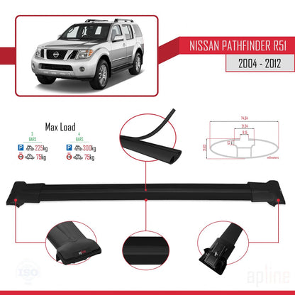 Compatible avec Nissan Pathfinder 3 (R51) 2004-2012 FLY Model Barres de Toit Railing Porte-Bagages de Voiture Noir Aluminium 3 Barres