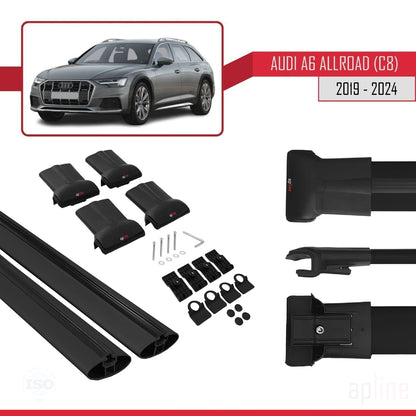 Compatible avec A6 (C8) Allroad 2019-2025 FLY Model Barres de Toit Railing Porte-Bagages de Voiture Noir Aluminium 2 Barres