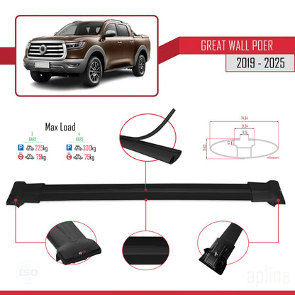 Compatible with Great Wall Poer 2019-2025 FLY Model Car Roof Rack Cross Bar Black Aluminium 3 Bars