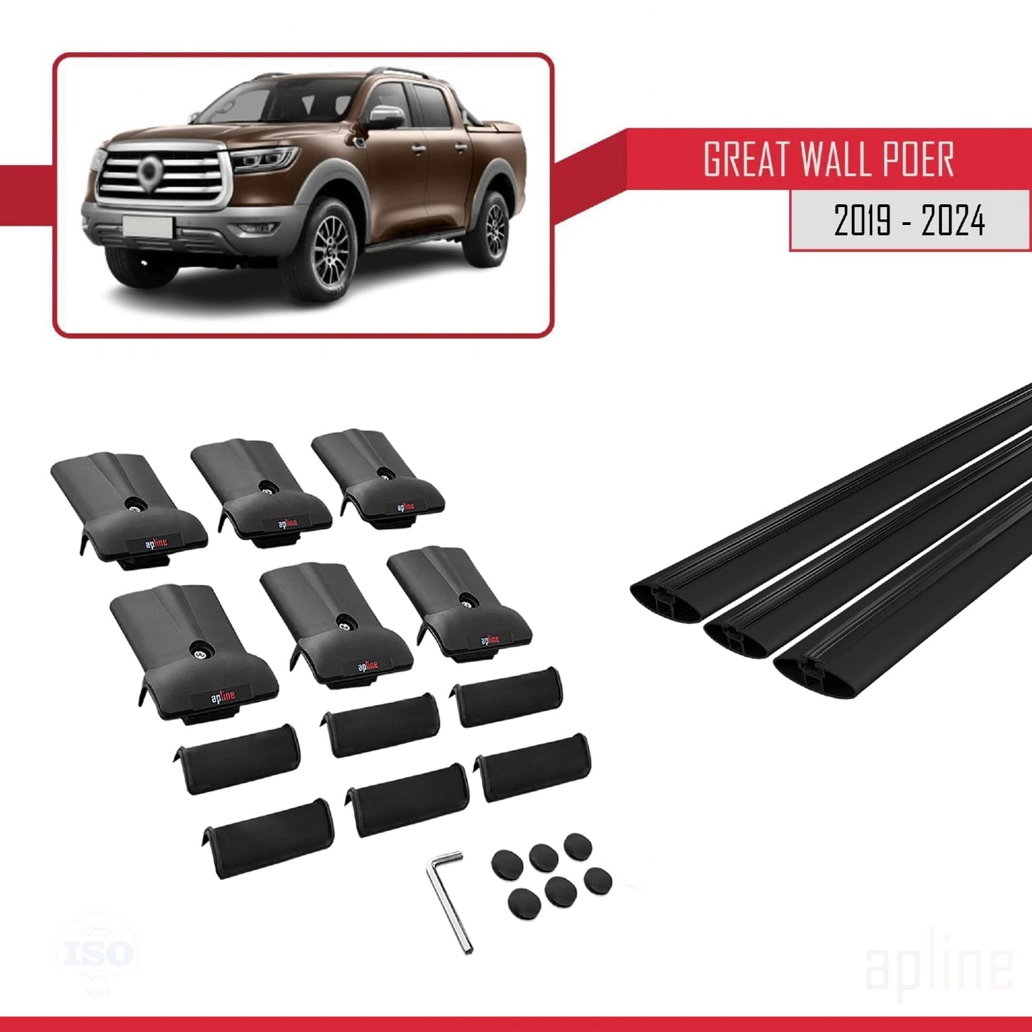 Compatible with Great Wall Poer 2019-2025 FLY Model Car Roof Rack Cross Bar Black Aluminium 3 Bars