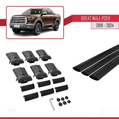 Compatible with Great Wall Poer 2019-2025 FLY Model Car Roof Rack Cross Bar Black Aluminium 3 Bars
