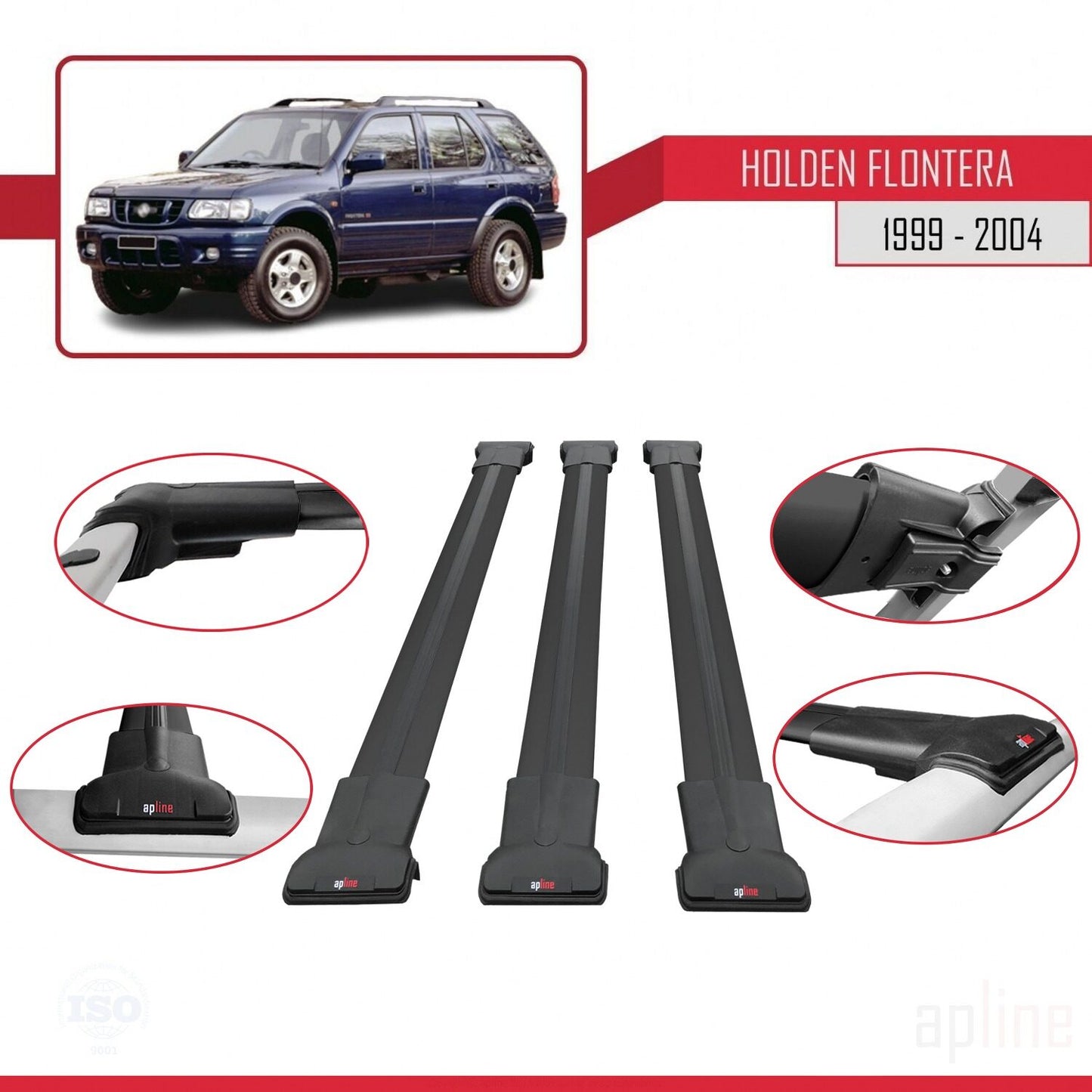 Compatible avec Holden Frontera 2 1999-2004 FLY Model Barres de Toit Railing Porte-Bagages de Voiture Noir Aluminium 3 Barres