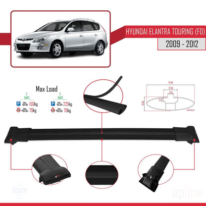 Compatible with Hyundai Elantra Touring (FD) 2009-2012 FLY Model Car Roof Rack Cross Bar Black Aluminium 2 Bars