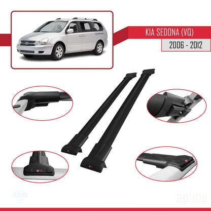 Compatible avec Kia Sedona 2 (VQ) 2006-2012 FLY Model Barres de Toit Railing Porte-Bagages de Voiture Noir Aluminium 2 Barres