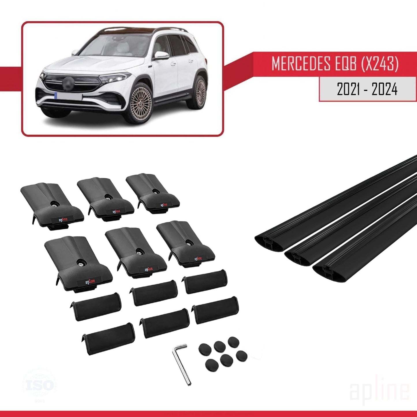 Compatible avec Mercedes EQB (X243) 2021-2025 FLY Model Barres de Toit Railing Porte-Bagages de Voiture Noir Aluminium 3 Barres