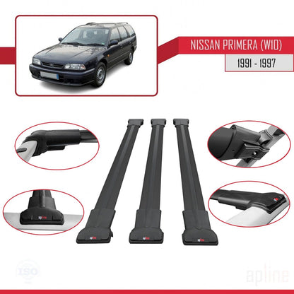 Compatible avec Nissan Primera (W10) Traveller 1991-1997 FLY Model Barres de Toit Railing Porte-Bagages de Voiture Noir Aluminium 3 Barres