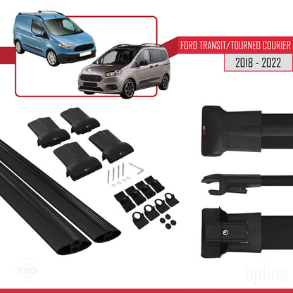 Compatibile con Ford Transit/Tourneo Courier Post-Facelift 2018-2022 modello FLY Barre portatutto per auto Portapacchi in alluminio nero 2 barre