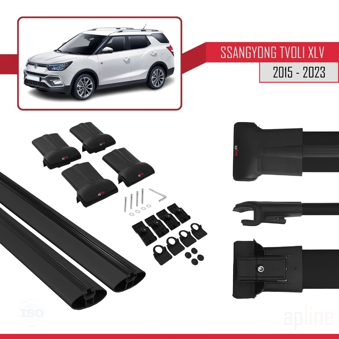 Compatible avec Ssangyong Tivoli XLV 2015-2025 FLY Model Barres de Toit Railing Porte-Bagages de Voiture Noir Aluminium 2 Barres