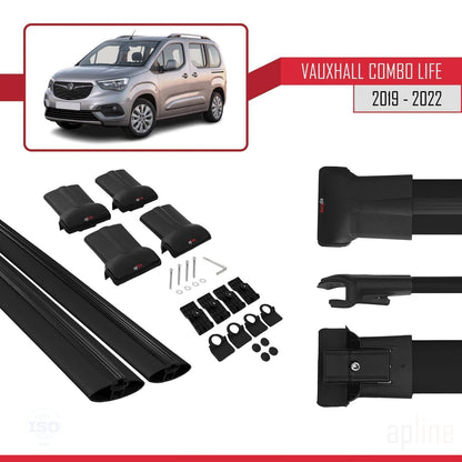 Compatible avec Vauxhall Combo E Life 2019-2022 FLY Model Barres de Toit Railing Porte-Bagages de Voiture Noir Aluminium 2 Barres