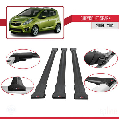 Compatible avec Chevrolet Spark (M300) 2009-2014 FLY Model Barres de Toit Railing Porte-Bagages de Voiture Noir Aluminium 3 Barres