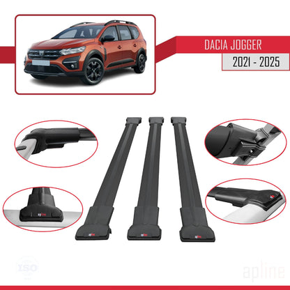 Compatible avec Dacia Jogger 2021-2025 FLY Model Barres de Toit Railing Porte-Bagages de Voiture Noir Aluminium 3 Barres