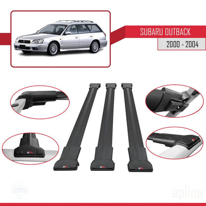 Compatible avec Subaru Outback 2 2000-2004 FLY Model Barres de Toit Railing Porte-Bagages de Voiture Noir Aluminium 3 Barres