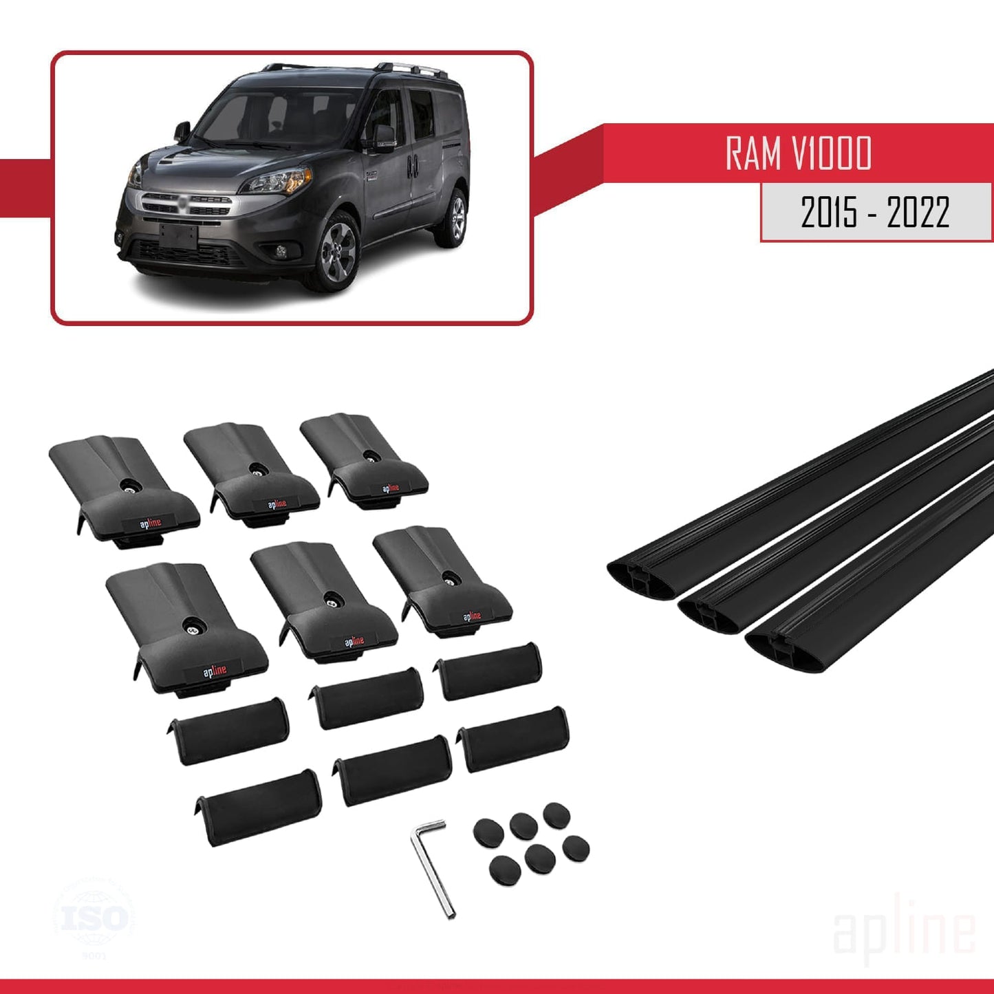 Compatible avec Ram V1000 2015-2022 FLY Model Barres de Toit Railing Porte-Bagages de Voiture Noir Aluminium 3 Barres