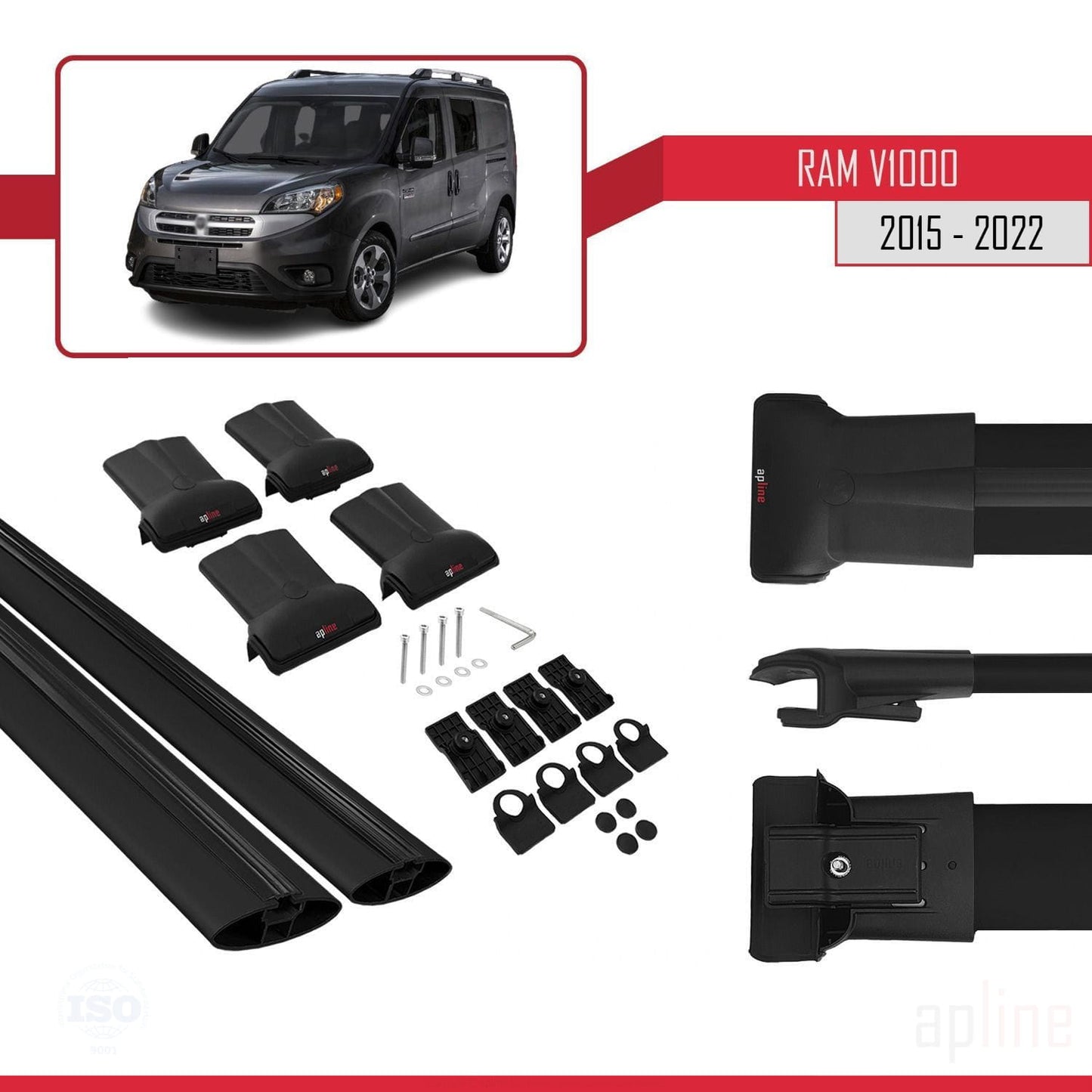 Compatible avec Ram V1000 2015-2022 FLY Model Barres de Toit Railing Porte-Bagages de Voiture Noir Aluminium 2 Barres