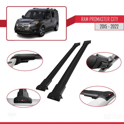 Compatible avec Ram Promaster City (636) 2015-2022 FLY Model Barres de Toit Railing Porte-Bagages de Voiture Noir Aluminium 2 Barres