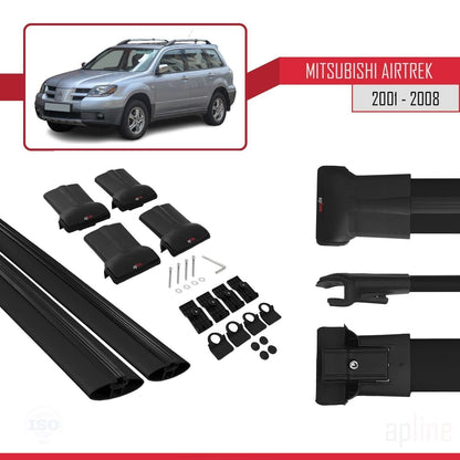 Compatible with Mitsubishi Airtrek 2001-2008 FLY Model Car Roof Rack Cross Bar Black Aluminium 2 Bars