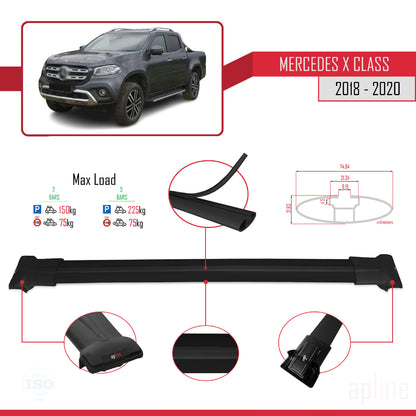 Compatible avec Mercedes Classe X (470) 2018-2020 FLY Model Barres de Toit Railing Porte-Bagages de Voiture Noir Aluminium 2 Barres