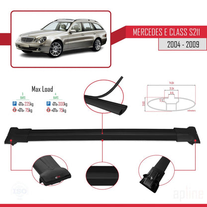 Compatible avec Mercedes Classe E 3 (S211) 2004-2009 FLY Model Barres de Toit Railing Porte-Bagages de Voiture Noir Aluminium 3 Barres