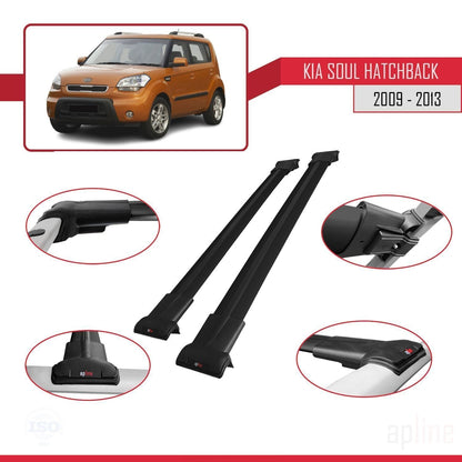 Compatible with Kia Soul (AM) HB 2009-2013 FLY Model Car Roof Rack Cross Bar Black Aluminium 2 Bars