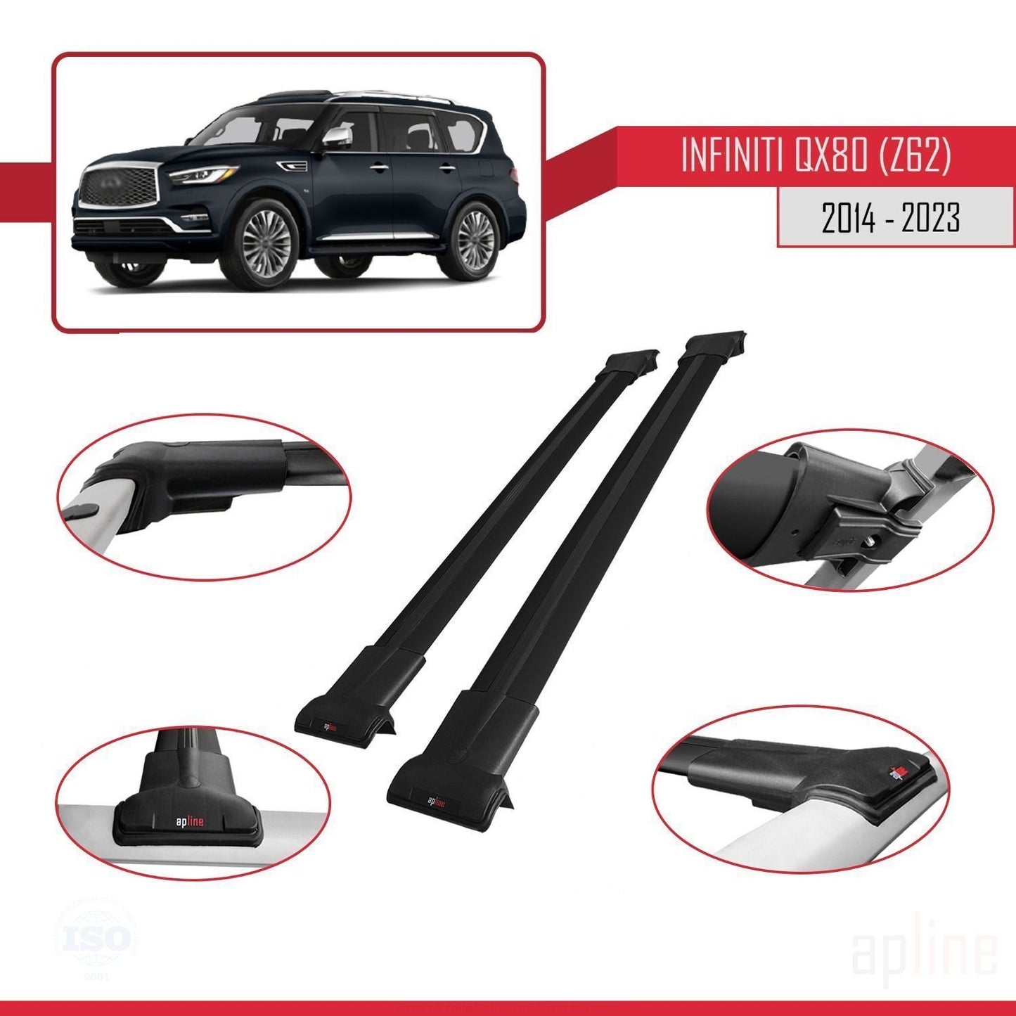 Compatible avec Infiniti QX80 (Z62) 2014-2023 FLY Model Barres de Toit Railing Porte-Bagages de Voiture Noir Aluminium 2 Barres