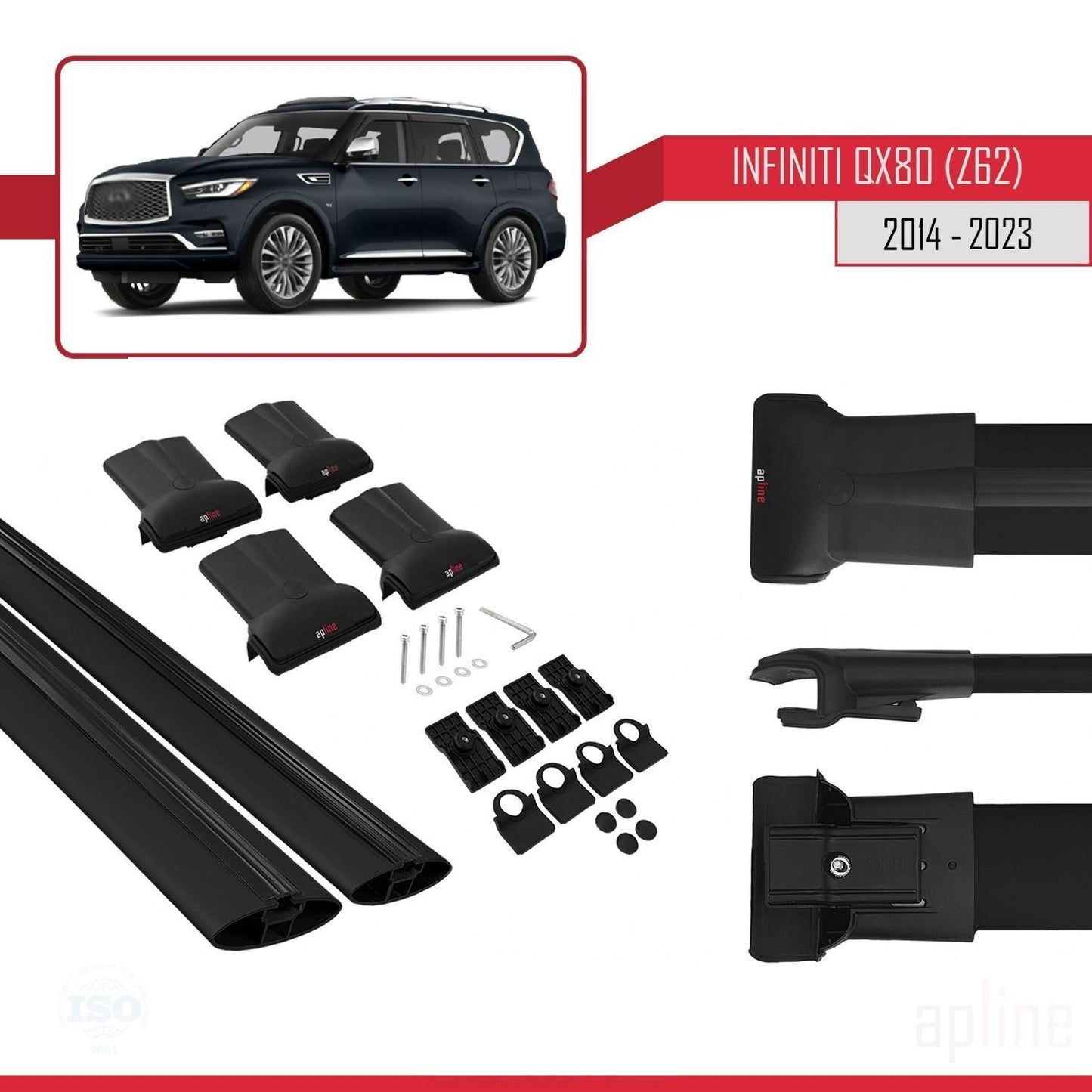 Compatible avec Infiniti QX80 (Z62) 2014-2023 FLY Model Barres de Toit Railing Porte-Bagages de Voiture Noir Aluminium 2 Barres