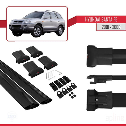 Compatible with Hyundai Santa Fe (SM) 2001-2006 FLY Model Car Roof Rack Cross Bar Black Aluminium 2 Bars