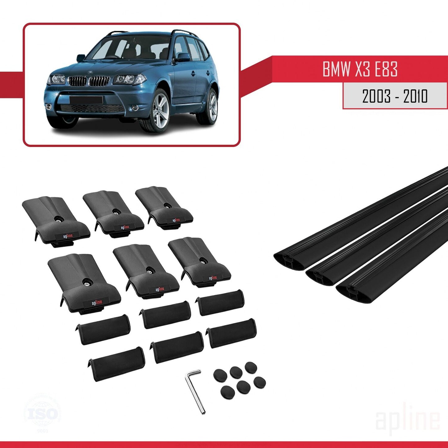Compatible avec BMW X3 (E83) 2003-2010 FLY Model Barres de Toit Railing Porte-Bagages de Voiture Noir Aluminium 3 Barres