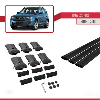 Compatible avec BMW X3 (E83) 2003-2010 FLY Model Barres de Toit Railing Porte-Bagages de Voiture Noir Aluminium 3 Barres