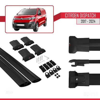 Compatible avec Citroen Dispatch (K0) 2017-2025 FLY Model Barres de Toit Railing Porte-Bagages de Voiture Noir Aluminium 2 Barres