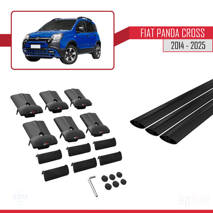 Compatible avec Fiat Panda Cross 2014-2025 FLY Model Barres de Toit Railing Porte-Bagages de Voiture Noir Aluminium 3 Barres