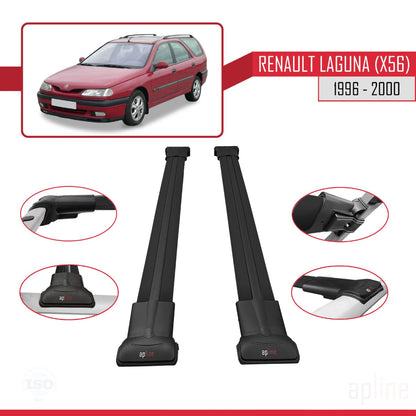 Compatible avec Renault Laguna (X56) 1996-200 FLY Model Barres de Toit Railing Porte-Bagages de Voiture Noir Aluminium 2 Barres