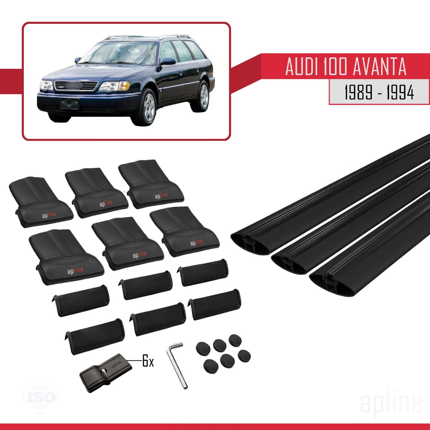 Compatible avec Audi 100 Avanta 1989-1994 FLY Model Barres de Toit Railing Porte-Bagages de Voiture Noir Aluminium 3 Barres