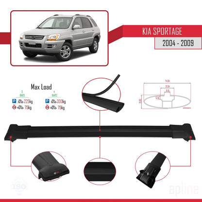 Compatible avec Kia Sportage 2 (JE) 2004-2009 FLY Model Barres de Toit Railing Porte-Bagages de Voiture Noir Aluminium 3 Barres