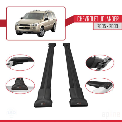 Compatible avec Chevrolet Uplander 2005-2009 FLY Model Barres de Toit Railing Porte-Bagages de Voiture Noir Aluminium 2 Barres