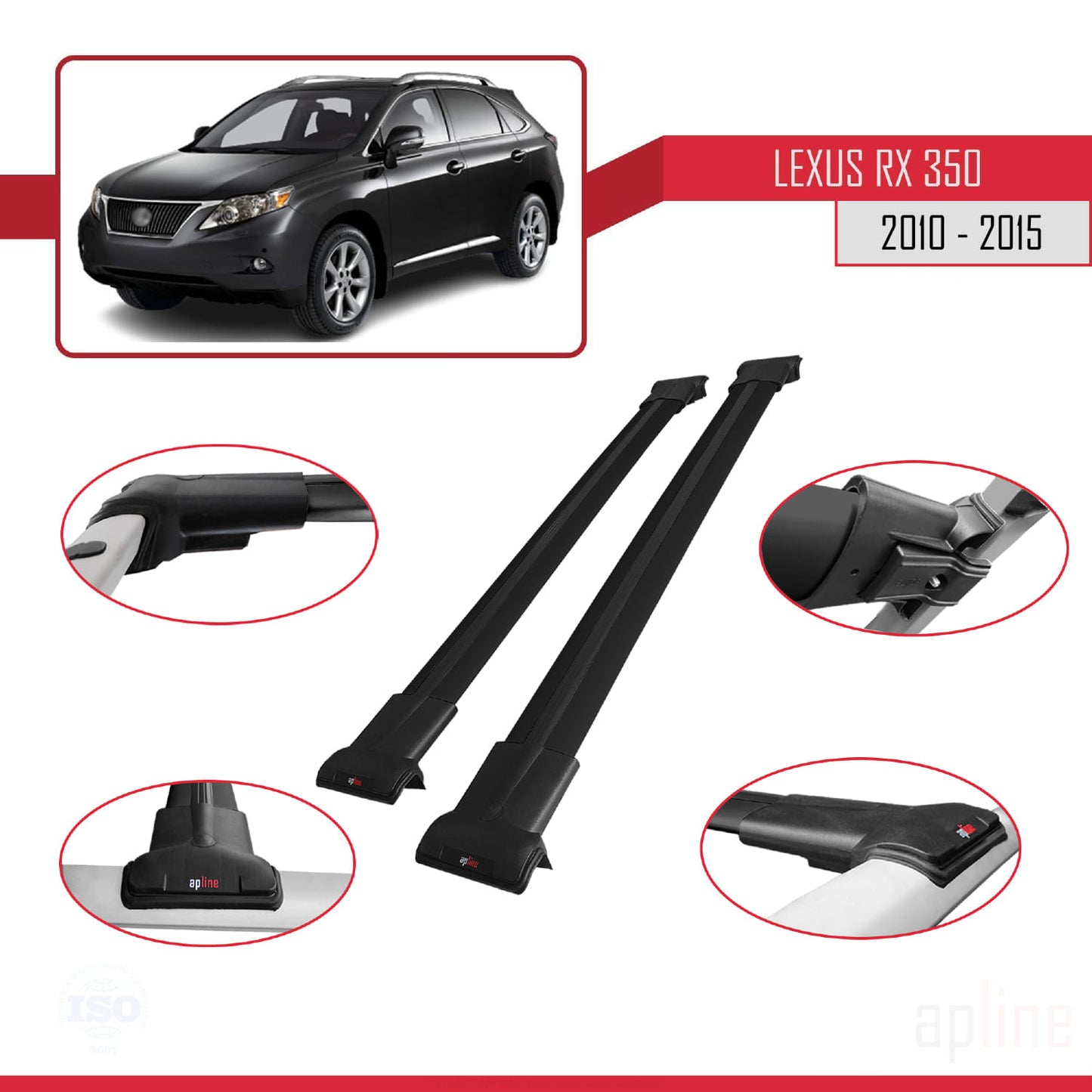 Compatible avec Lexus RX 3 (AL10) 2010-2015 FLY Model Barres de Toit Railing Porte-Bagages de Voiture Noir Aluminium 2 Barres